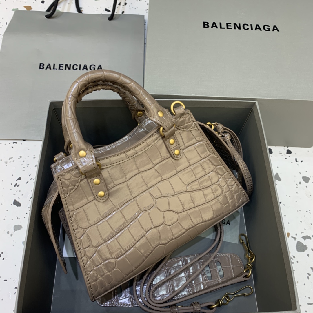 Balenciaga Neo Classic Mini Handbag Crocodile Embossed Shoulder Bag Khika